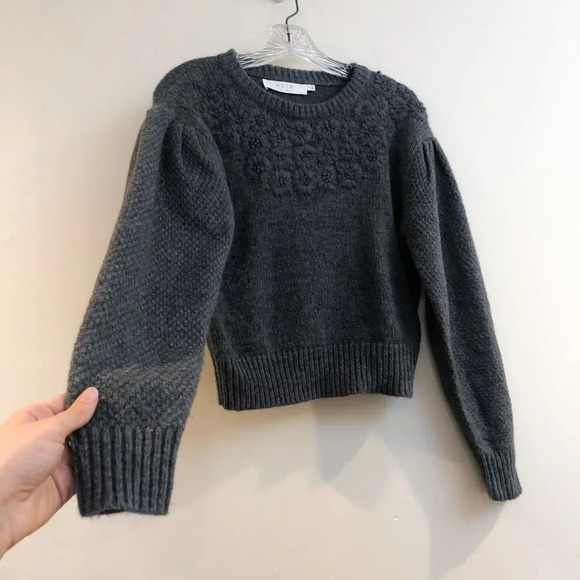 ASTR The Label Wool Alpaca Blend Floral Balloon Sleeve Gray Knit Sweater Small - Picture 3 of 8